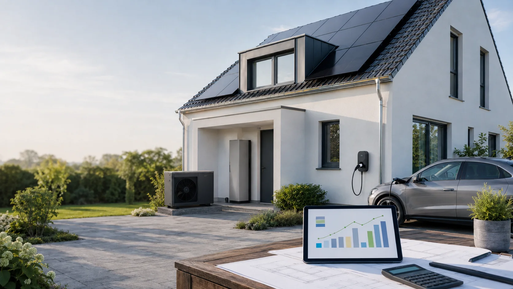 Modernes Eigenheim mit Photovoltaikanlage, Wärmepumpe, Speicher und Wallbox