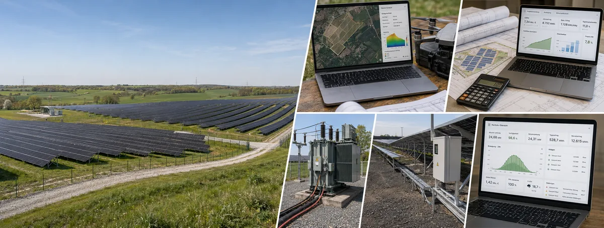 Solarpark mit digitaler Planung, Netztechnik und Anlagenmonitoring