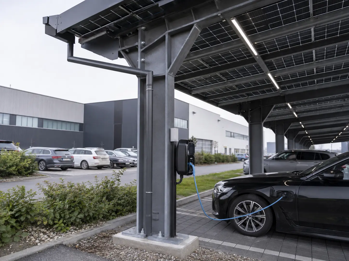 Supporting structure of a commercial solar carport