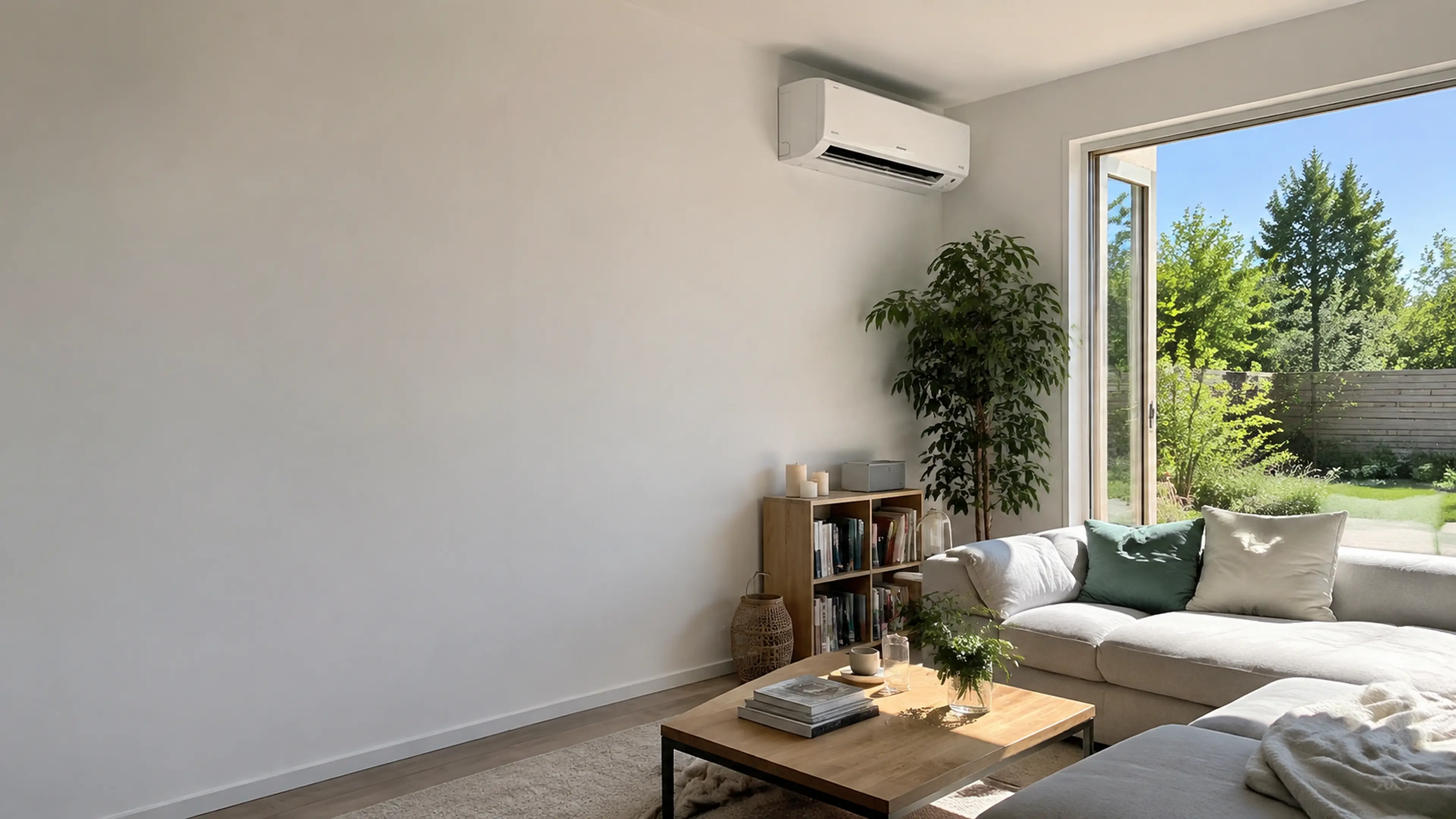 Modernes Wohnzimmer mit energieeffizienter Klimaanlage