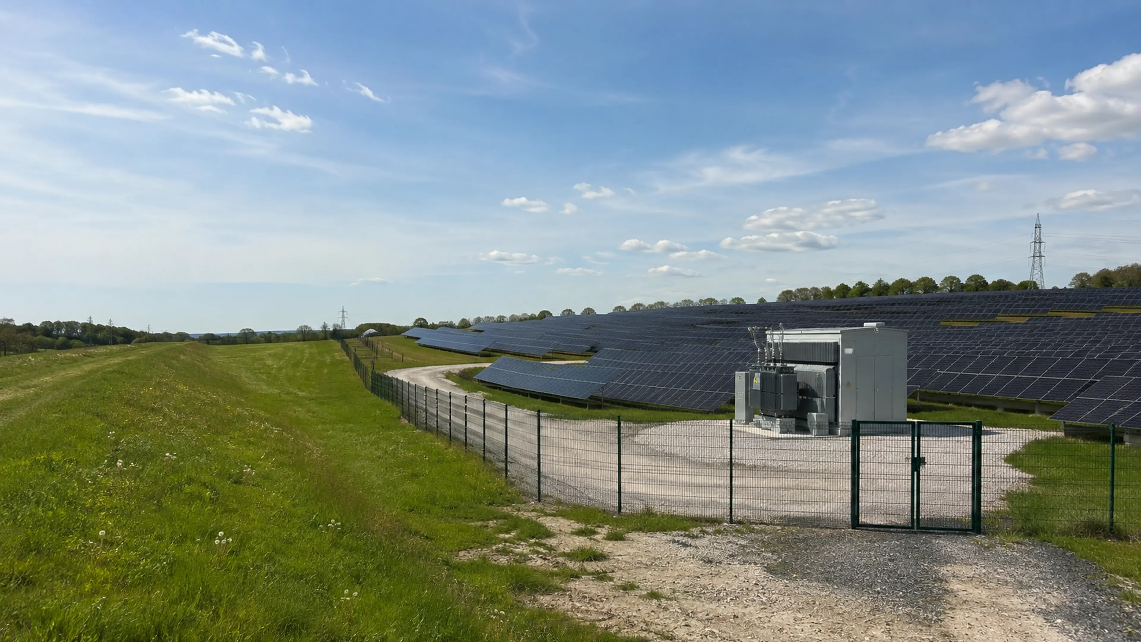 Großer Solarpark in einer weitläufigen Landschaft