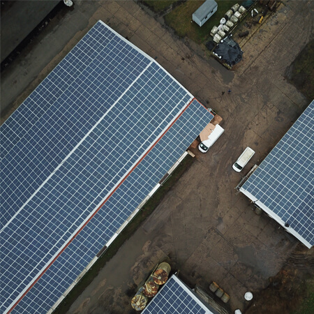 Aerial view of a large-scale PV system.
